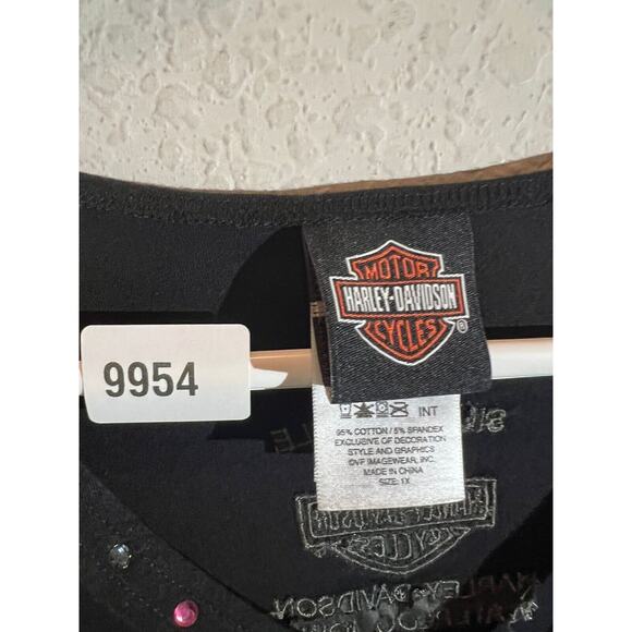 Harley Davidson Silver Eagle Waterloo Iowa Black Biker Top Embroidered Womens 1X - Picture 6 of 9